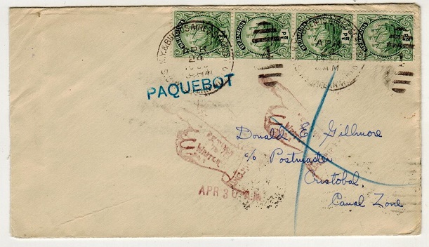 BERMUDA - 1930 (circa) 2d rate PAQUEBOT cover to Canal Zone.