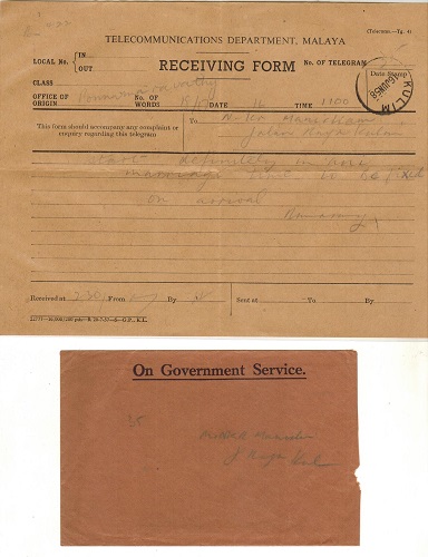 MALAYA - 1958 TELEGRAM complete with original envelope used at KULIM.