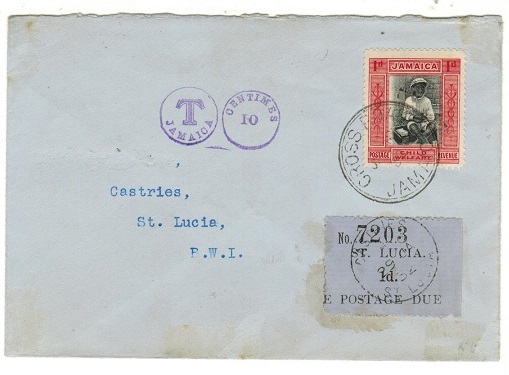 JAMAICA - 1932 underpaid cover to St.Lucia with 1d 