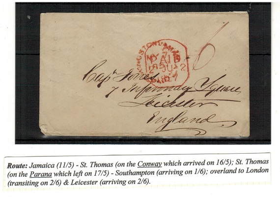 JAMAICA - 1857 stampless cover to UK rated 
