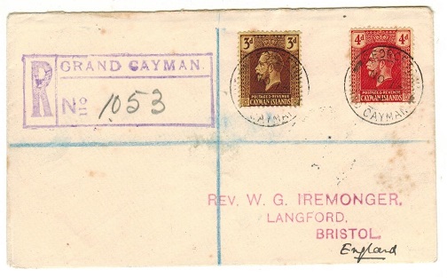 CAYMAN ISLANDS - 1922 7d rate registered cover to UK used at GEORGETOWN.