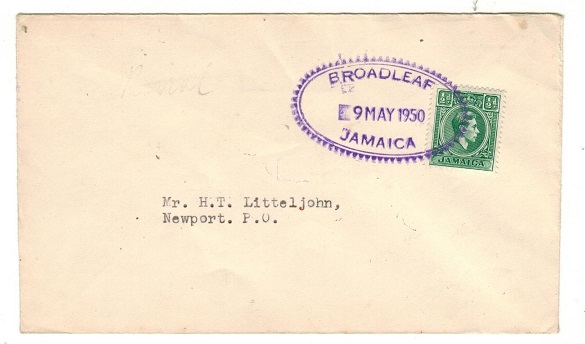 JAMAICA - 1950 1/2d local rate cover cancelled by BROADLEAF 