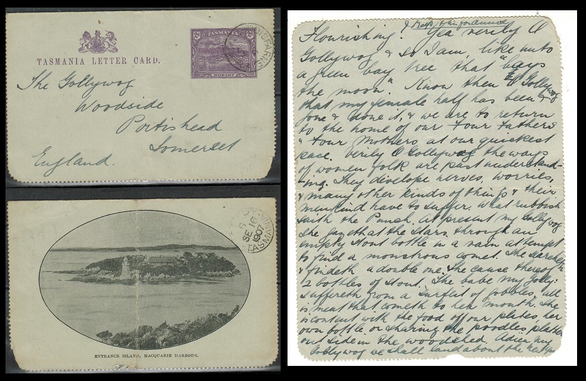 TASMANIA - 1900 2d violet illustrated letter card used at LINDISFARNE. H&G 2(1).
