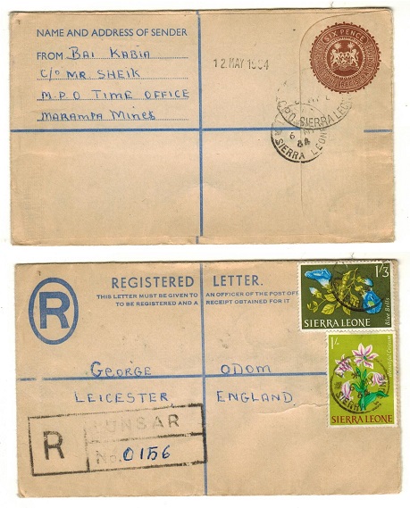 SIERRA LEONE - 1960 (circa) 6d brown RPSE uprated to UK used at LUNSAR.