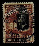 GAMBIA - 1922 1d brown (SG 124) cancelled BATHURST GAMBIA/M.O.O. (Money Order Office).