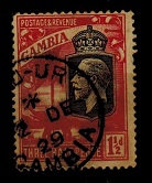 GAMBIA - 1929 1 1/2d (SG 125) cancelled by part KAU-UR/GAMBIA cds.