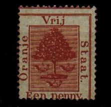 ORANGE FREE STATE - 1868 1d deep brown mint with MISPLACED PRINTING.  SG 3.