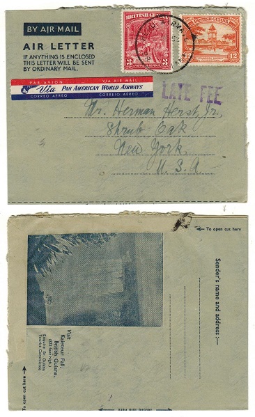 BRITISH GUIANA - 1952 FORMULA illustrated air letter to USA with LATE FEE handstamp.