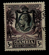 GAMBIA - 1928 3/- slate purple fine used with part PARCEL POST cds.  SG 139.