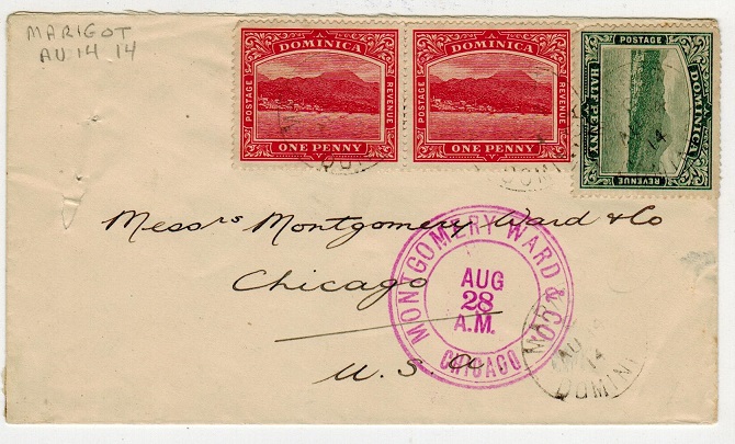 DOMINICA - 1914 2 1/2d rate cover to USA used at MARIGOT.