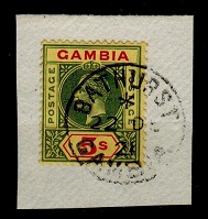 GAMBIA - 1922 5/- green and red on yellow superbly used on piece.  SG 102.