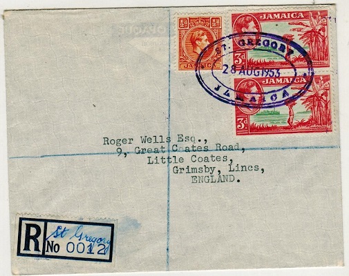 JAMAICA - 1953 registered cover to UK used at ST.GREGORY.