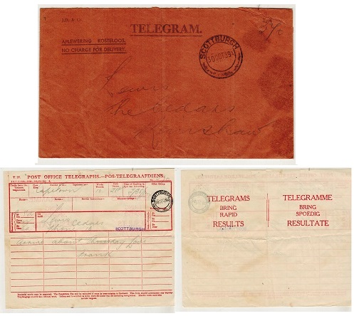 SOUTH AFRICA - 1939 use of TELEGRAM envelope complete with original telegram used at SCOTTBURGH.