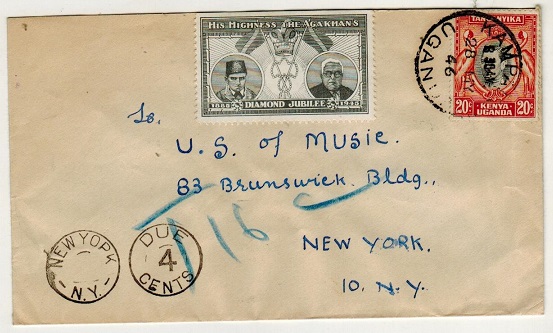 K.U.T. - 1946 20c rate cover to USA with 