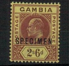 GAMBIA - 1902 2/6d purple and brown on yellow mint  with SPECIMEN applied in  black. SG 55.
