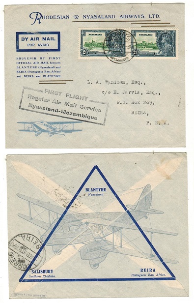 NYASALAND - 1935 first flight cover to Beira used at BLANTYRE.