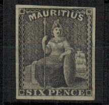 MAURITIUS - 1859 6d IMPERFORATE PLATE PROOF in black on thin ungummed paper.