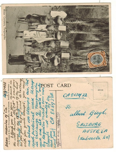 TANGANYIKA - 1933 20c rate postcard use to Austria used at KILOSIA.