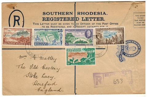 SOUTHERN RHODESIA - 1937 4d ultramarine RPSE (scarce 5 lined) used to UK.  H&G 6.