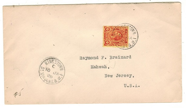 ST.VINCENT - 1929 4d rate cover to USA used at KINGSTOWN.