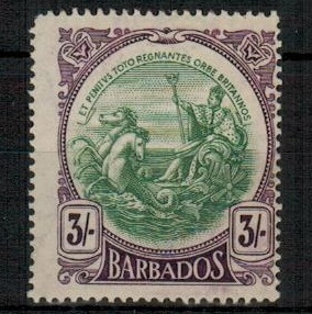 BARBADOS - 1920 3/- green and bright violet fine mint.  SG 200a.