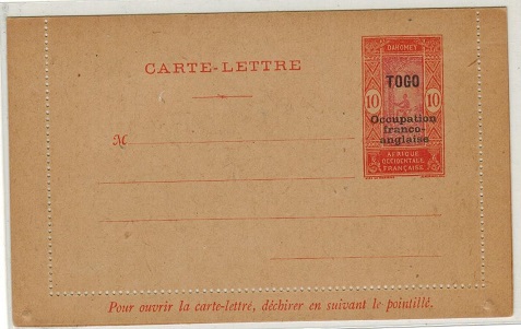 TOGO - 1917 10c orange and red unused postal stationery letter card. A rare item.   H&G 1.