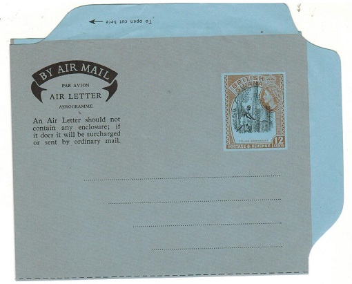 BRITISH GUIANA - 1960 12c air letter unused with DRAMATIC UPWARDS SHIFT OF VIGNETTE.  H&G 13.