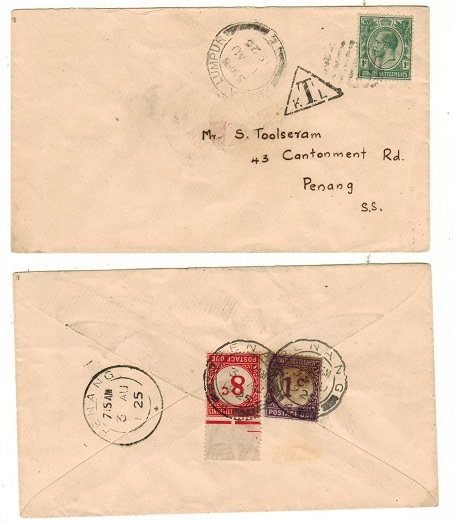 MALAYA - 1925 underpaid local cover with Straits 1c+8c 