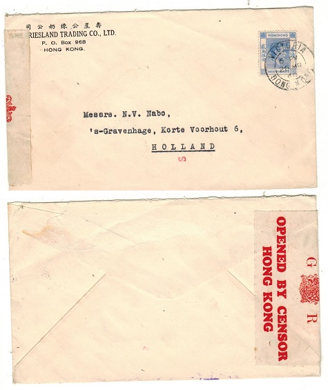 HONG KONG - 1940 25c rate cover to Holland with red 