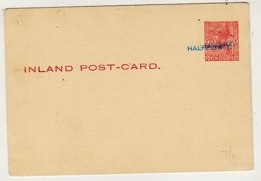 NEW ZEALAND - 1932 1/2d on 1d carmine PSC unused with SURCHARGE DOUBLE.  H&G 34a.