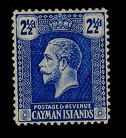 CAYMAN ISLANDS - 1922 2 1/2d bright blue. Fine mint with REVERSED WATERMARK.  SG 74x.