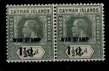 CAYMAN ISLANDS - 1920 1 1/2d on 2d grey mint pair with MISSING SERIF variety.  SG 58.