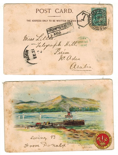 ADEN - 1903 inward postcard from UK with scarce 