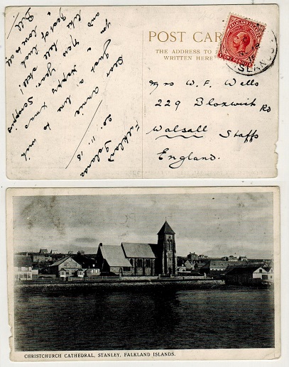 FALKLAND ISLANDS - 1916 1d rate postcard use to UK.