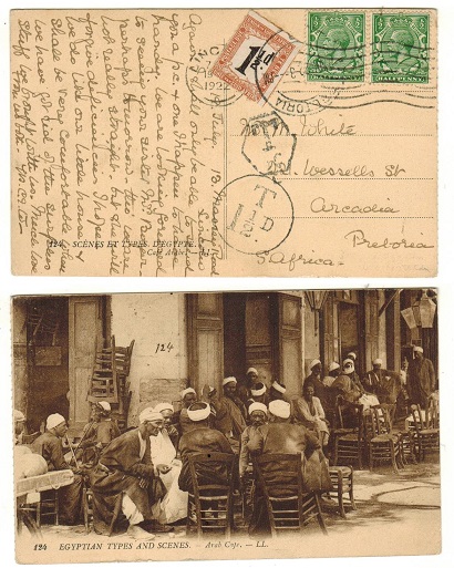 SOUTH AFRICA - 1922 inward underpaid postcard with 1 1/2d 
