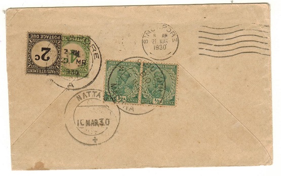 SINGAPORE - 1930 inward underpaid cover with Straits 2c and 4c 