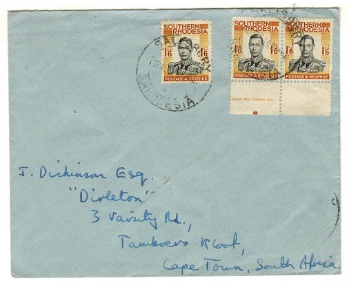 SOUTHERN RHODESIA - 1949 cover to Cape Town used at SALISBURY.