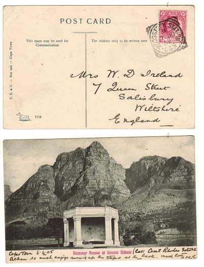 CAPE OF GOOD HOPE - 1905 1d rate postcard use to UK used at WOODSTOCK STATION.