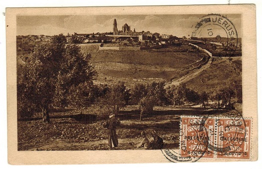 PALESTINE - 1921 6m rate postcard use to France used at JERUSALEM.