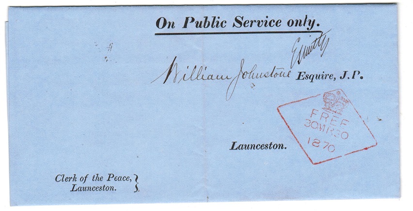 TASMANIA - 1870 ON PUBLIC SERVICE envelope used locally.