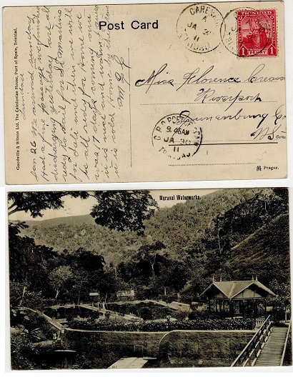 TRINIDAD AND TOBAGO - 1911 1d rate postcard use to Canada used at CARENAGE.