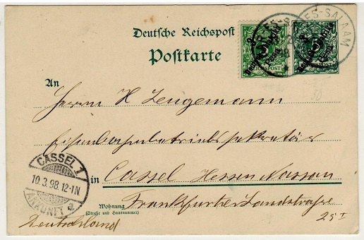 TANGANYIKA - 1896 3 pesa on 5pfg green PSC uprated to Germany used at DAR-ES-SALAAM
