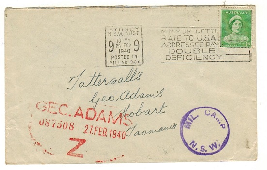 AUSTRALIA - 1940 1d rate local cover struck by 