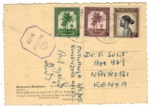 K.U.T. - 1945 inward postcard from Belgian Congo with 