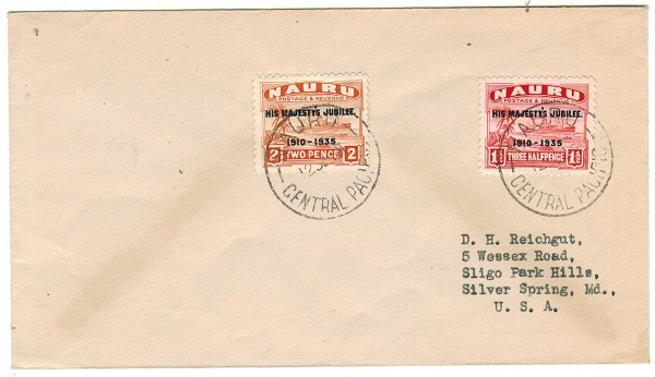 NAURU - 1935 3 1/2d rate cover to USA bearing 