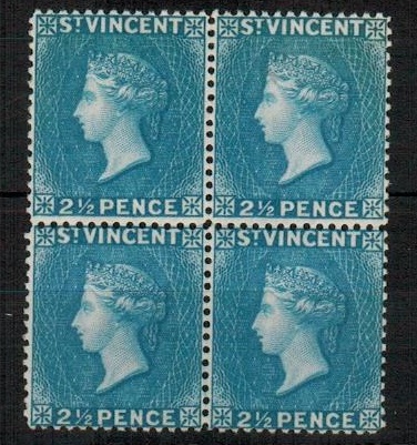 ST.VINCENT - 1897 2 1/2d blue in a fine mint block of four.  SG 61.
