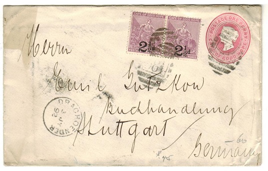 CAPE OF GOOD HOPE - 1892 1d pink PSE uprated with 2 1/2d on 3d surcharges at DRAGHOENDER.  H&G 2a.
