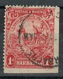 BARBADOS - 1925 1d scarlet fine used with IMPERFORATE BOTTOM AND RIGHT SIDES.  SG 231.