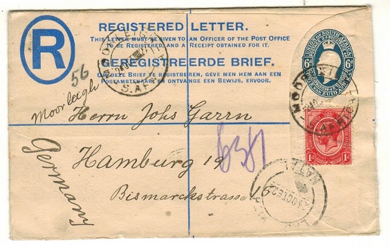 SOUTH AFRICA - 1921 6d blue RPSE uprated to Germany used at MOORLEIGH.  H&G 5a.