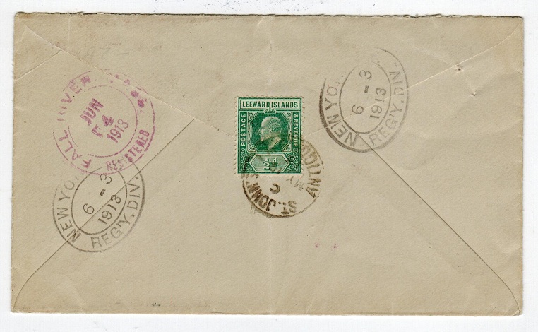 ANTIGUA - 1913 registered cover to UK at 6 1/2d rate from ST.JOHN